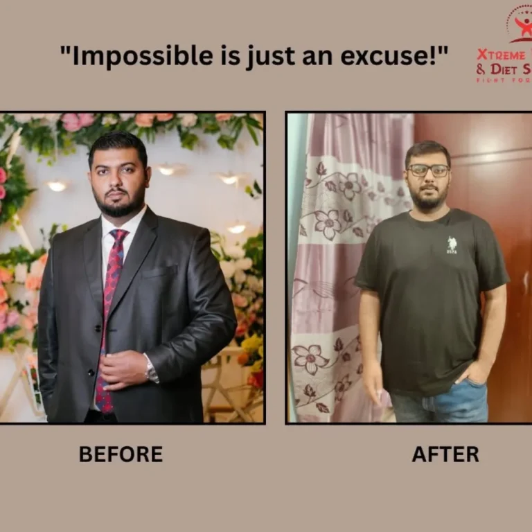 Before and after photo of an Xtreme Fitness & Diet Solution client